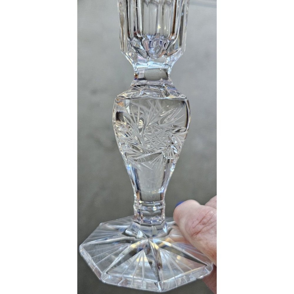 American Cut Crystal Eleanor Candlestick Candleholder stars American Brilliant - Picture 7 of 9